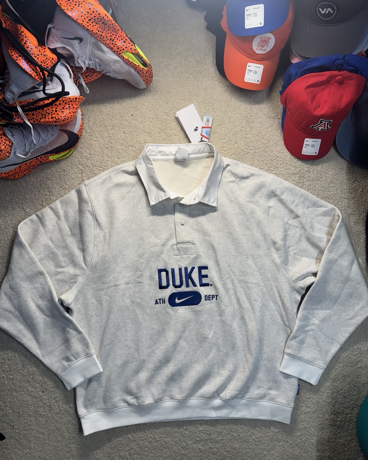 Nike Duke University Blue Devils Center Swoosh Collared Fleece Preppy Size S