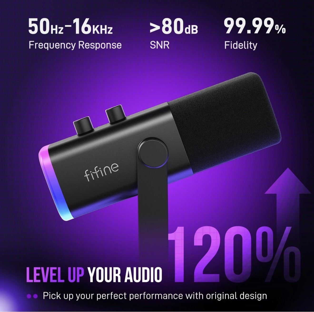 FiFine AM8 XLR USB Dynamic Microphone Ampligame Black