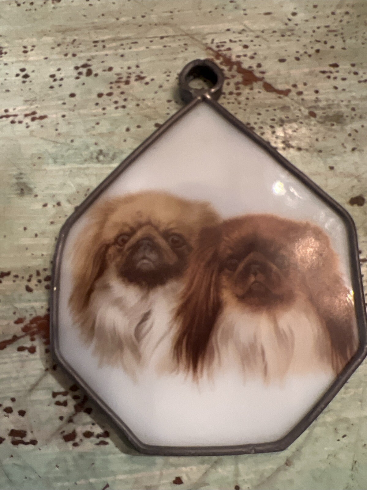 Pekingese Dog Glass and Lead Suncatcher 3 x 4"