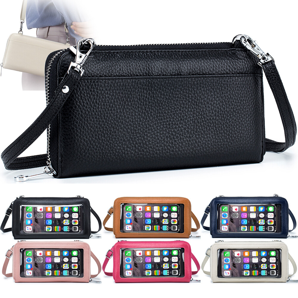 Women Small Crossbody Bag Touch Screen Cell Phone Wallet Cowhide Leather Handbag