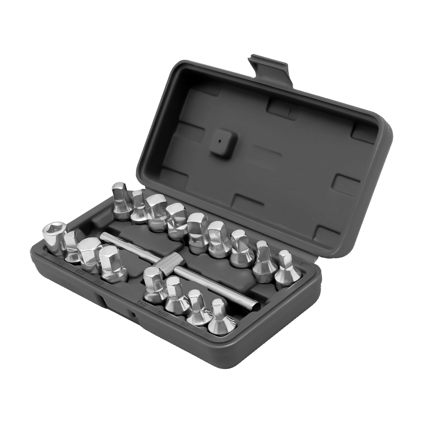 Oil Drain Pipe Plug Hexagon Square Socket Key Removal Tool Set 18Pcs 3/8''Drive