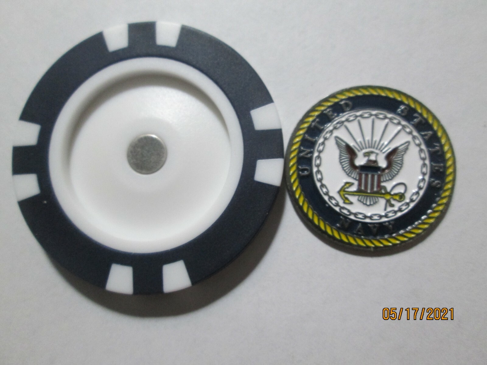 NEW US Navy Magnetic Poker Chip Removable Two Sided Golf Ball Marker