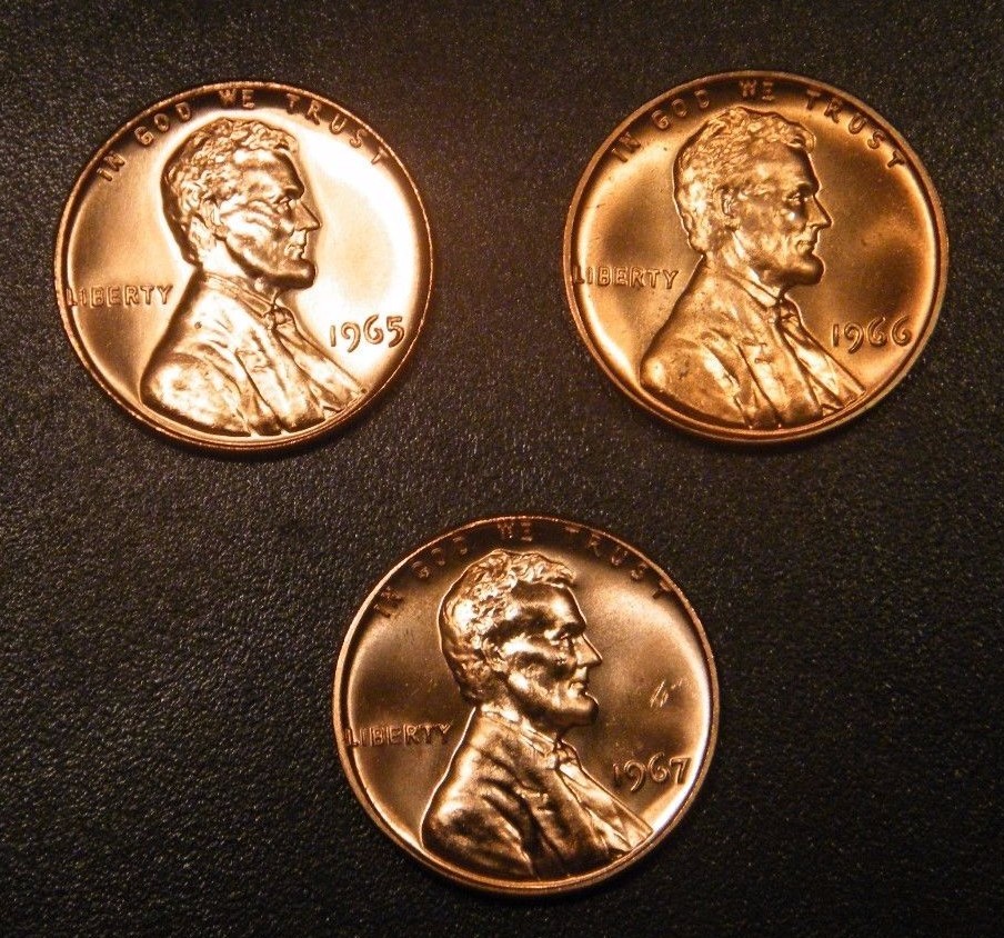 1965 1966 1967 SMS Lincoln Memorial Cent Run 3 Choice Special Mint Set US.