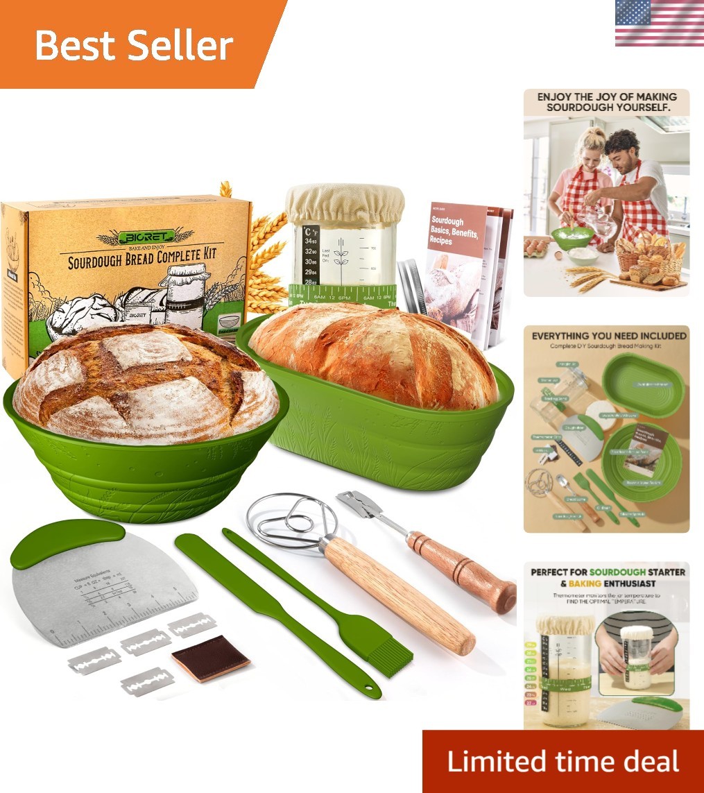 Sourdough Bread Baking Supplies 34 OZ Sourdough starter kit with 2 Bread Proofin
