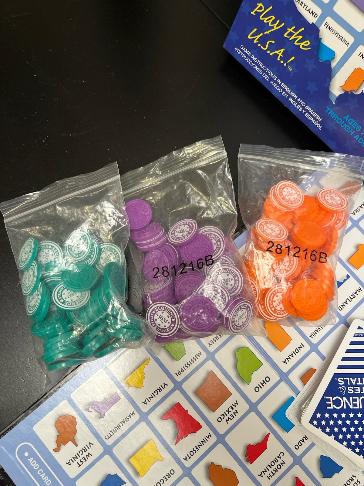 Sequence States & Capitals Board Game Jax Educational Geography 100% Complete!