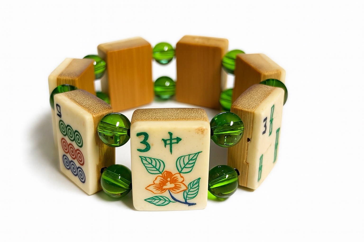 Vintage Bone & Bamboo Tile Mah Jongg Bracelet