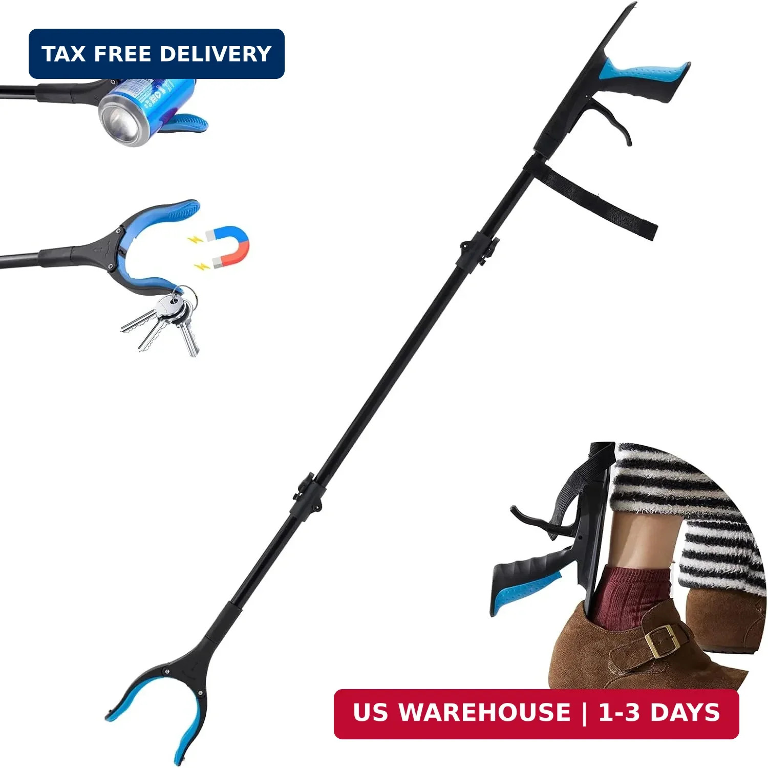 Grabber Reacher Tool 43" Foldable Pickup Tool with 360° Anti-Slip Rotating Jaw a
