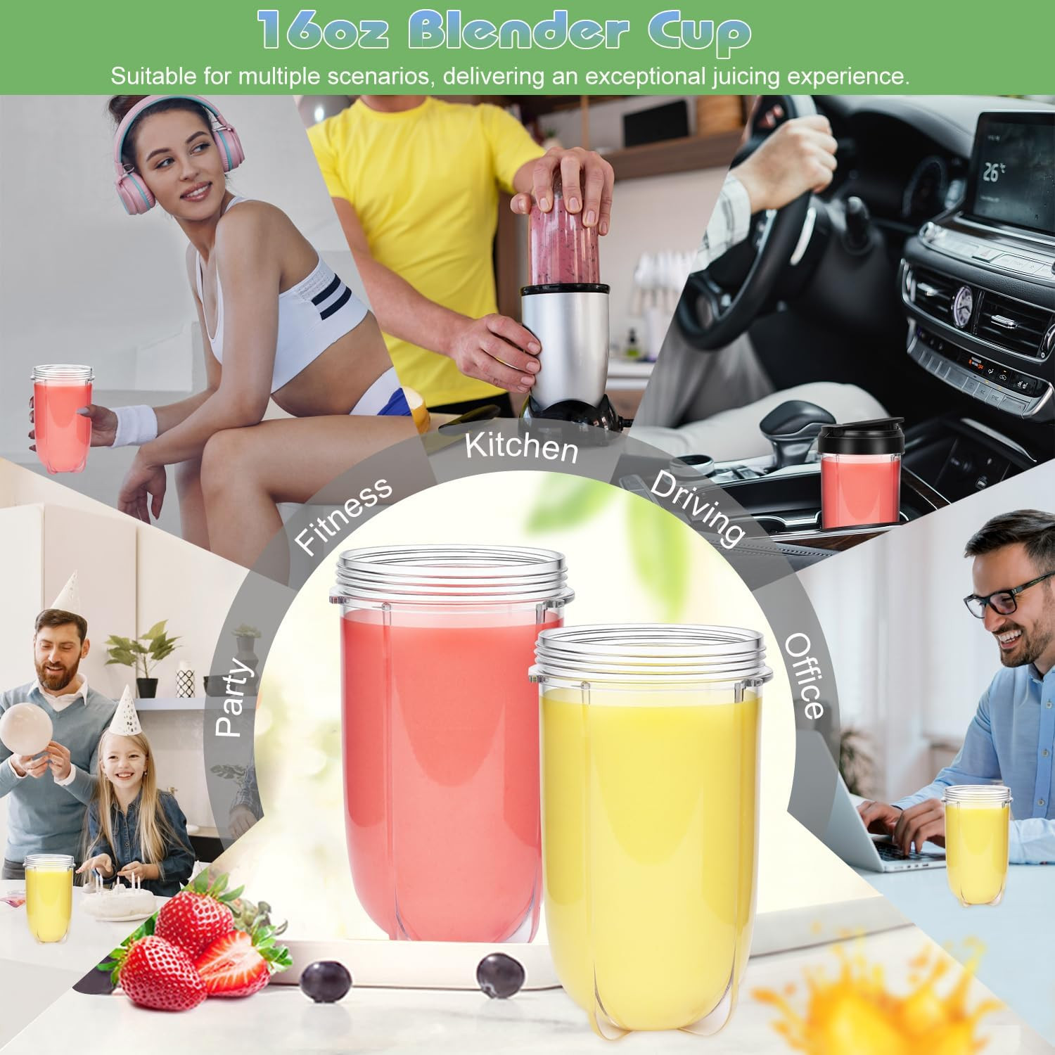 2 PCS Replacement Cups for Magic Bullet Replacement Parts 16OZ Blender Cups Jar