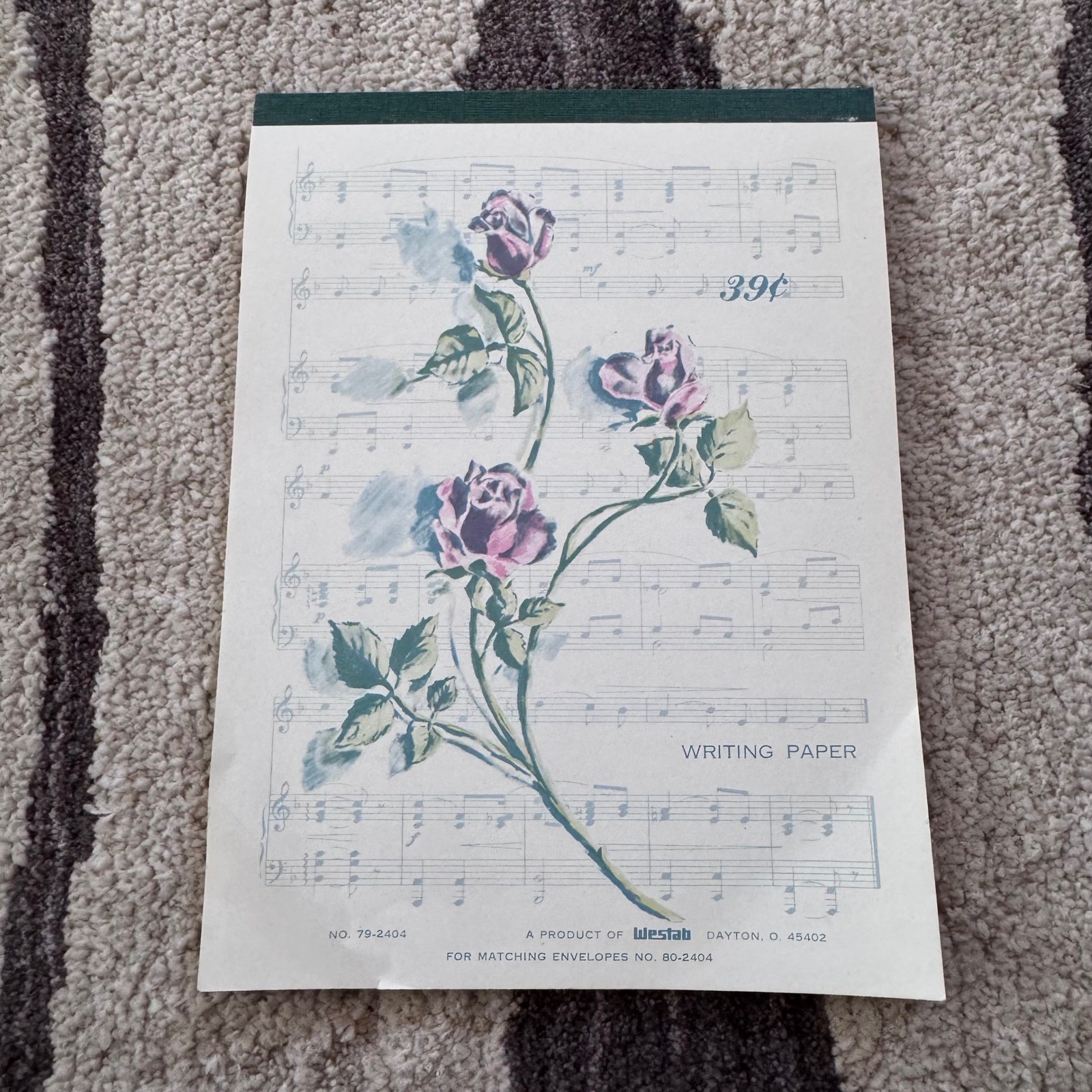 Vintage Floral Lined Stationery Notepad Purple Rose Music Score 79-2404