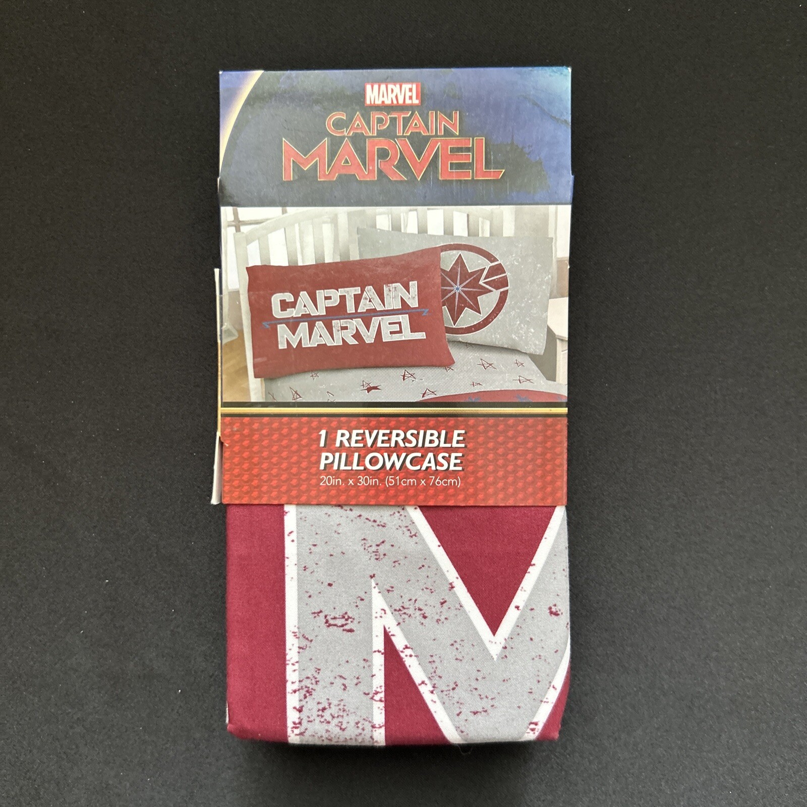 New ~ MARVEL Captain Marvel Reversible Pillowcase (20” x 30”)  Red and Gray