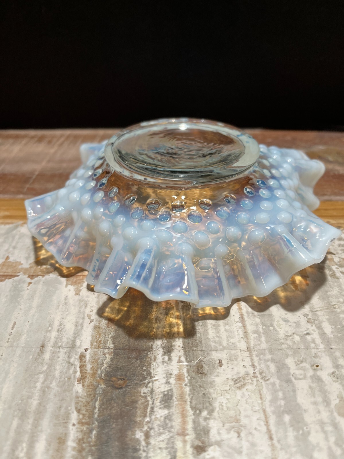 Hobnail White And Blue Scalloped Dish