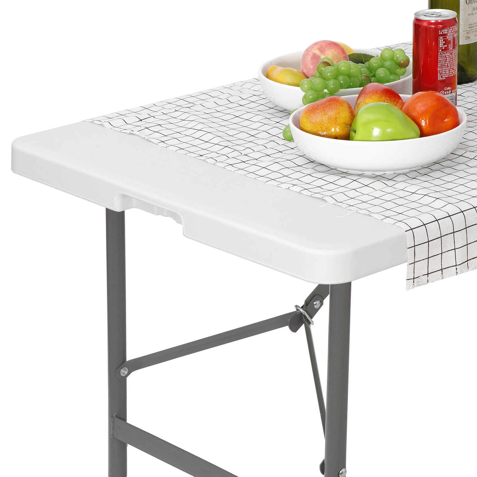 4" Plastic Indoor Outdoor Picnic Party Portable Folding Table Camp Dining White