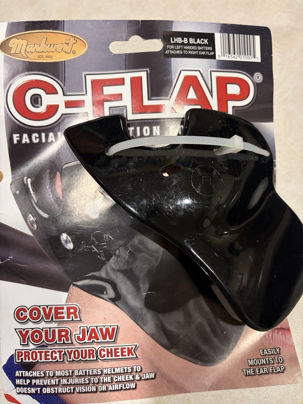 Brand New Black C-Flap Jaw Guard – Left-Handed Hitter Protection
