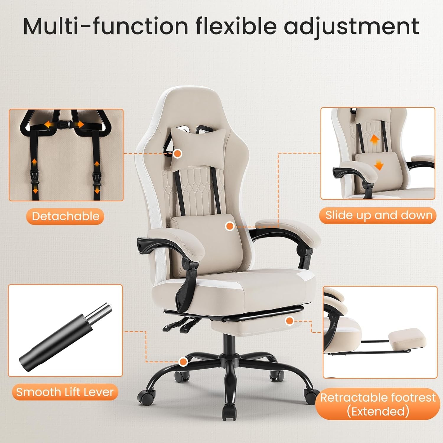 Computer Gaming Chair High Back Ergonomic Desk Chair W/ Footrest & Lumbar