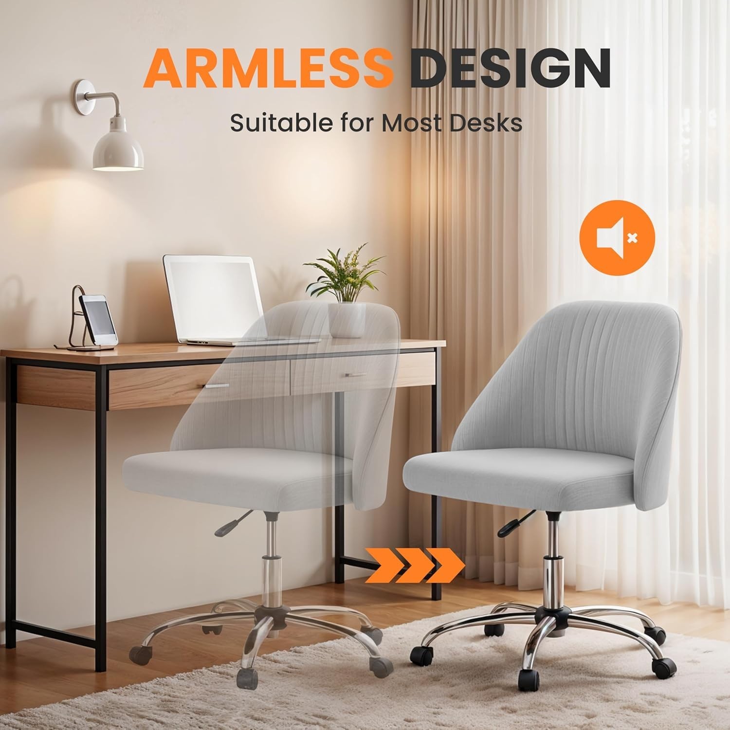 Armless Office Desk Chair Modern Cute Swivel Vanity Chair Comfy Home Office