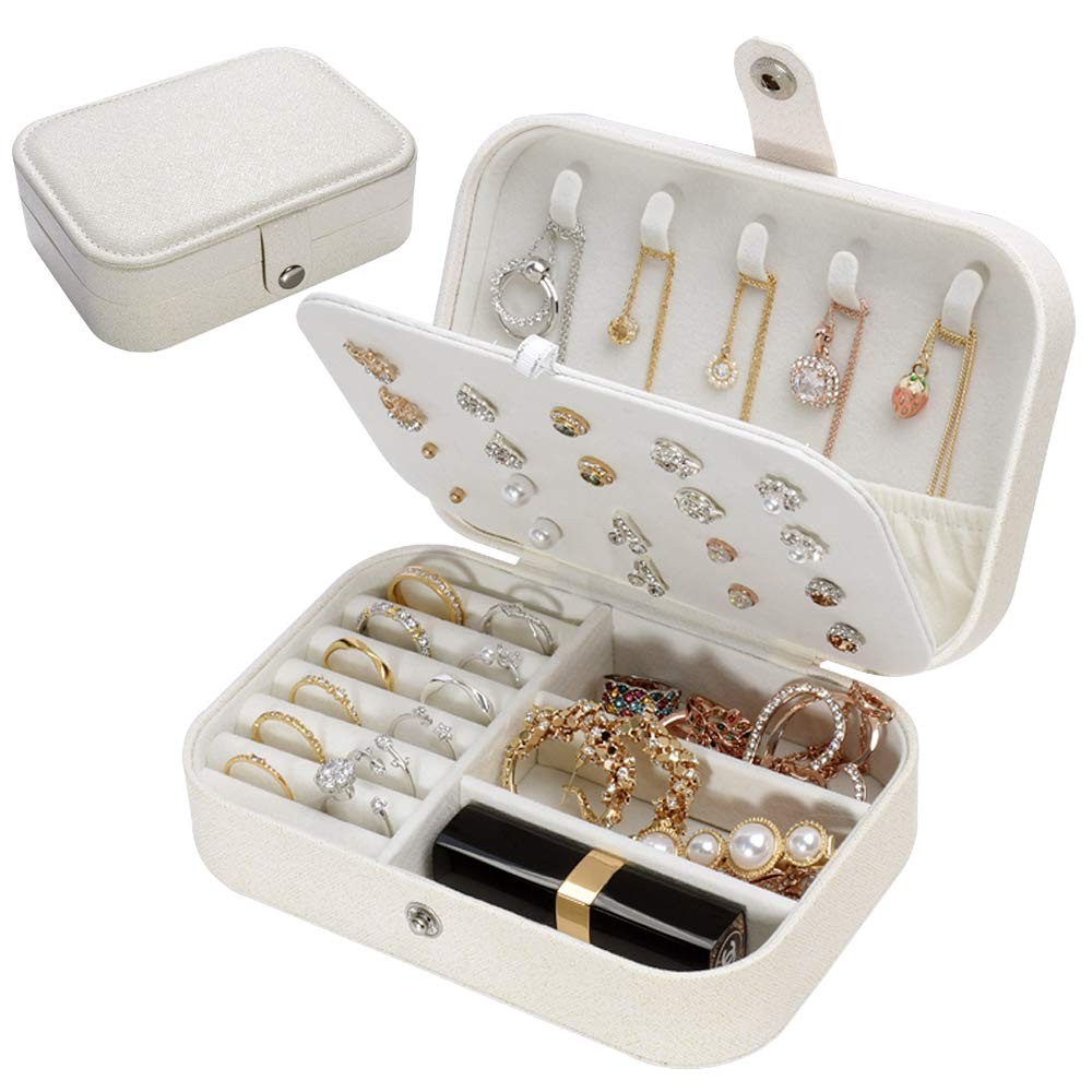 jiemei Jewelry Box, Travel 6.3 inches x 4.3 x 2.1 inches, White