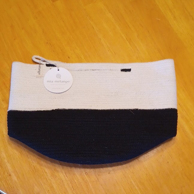 mia mélange Foldable Cotton Storage Basket 9x9 in White & Black Square