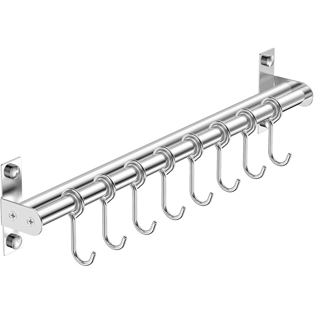 Utensil Hanging Rack Stainless Steel Rail Hanger Rod Wall Mounted Pot Pan Lid