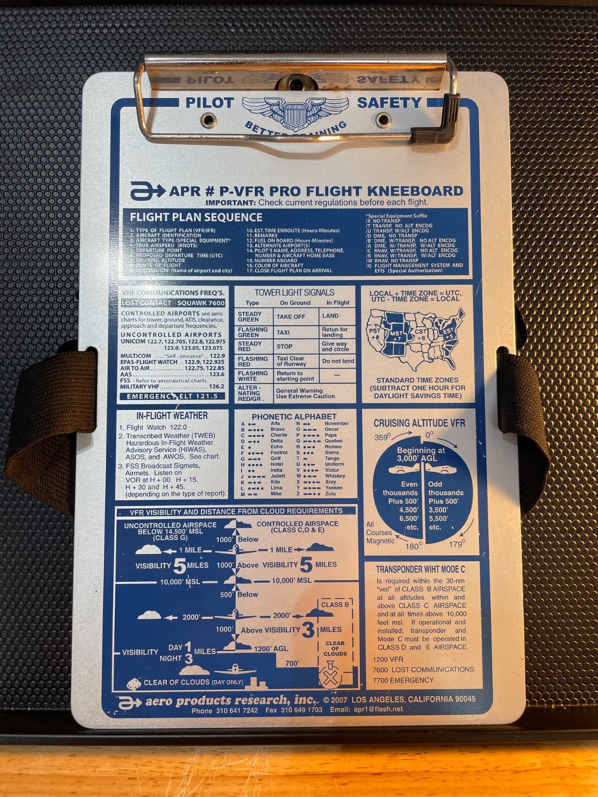 Aero Products Research APR P-VFR Pro VFR Kneeboard Clipboard Pilot Aviation