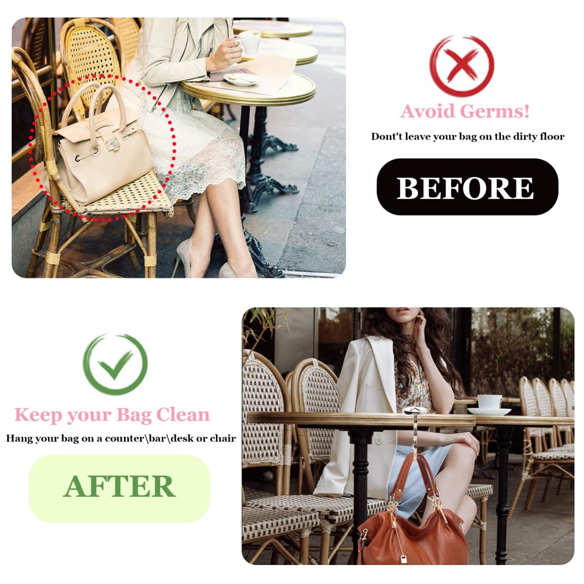 3Pcs Personalized Initial Foldable Purse Hook for Table,Crushed Flower Letter...
