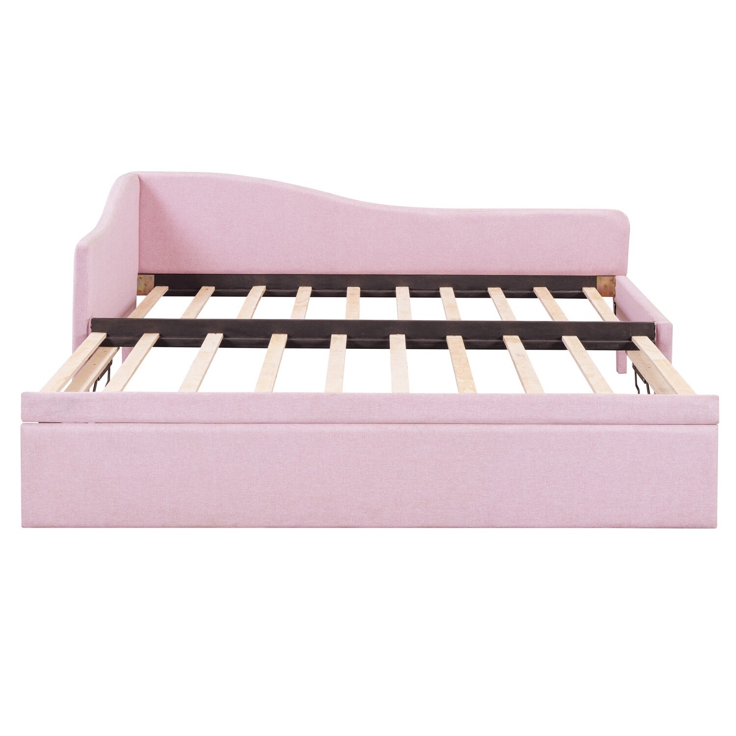 Twin Size Daybed Linen Upholstered Bed Frame Sofa Bed with Pull Out Trundle Bed