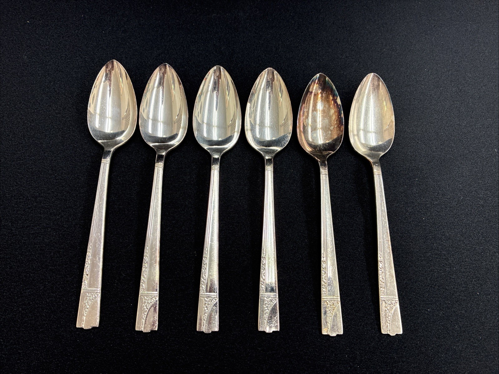 Oneida Caprice Nobility Silver Plate 6 Oval Soup Spoons 7-6/8" Vtg MCM Flatware