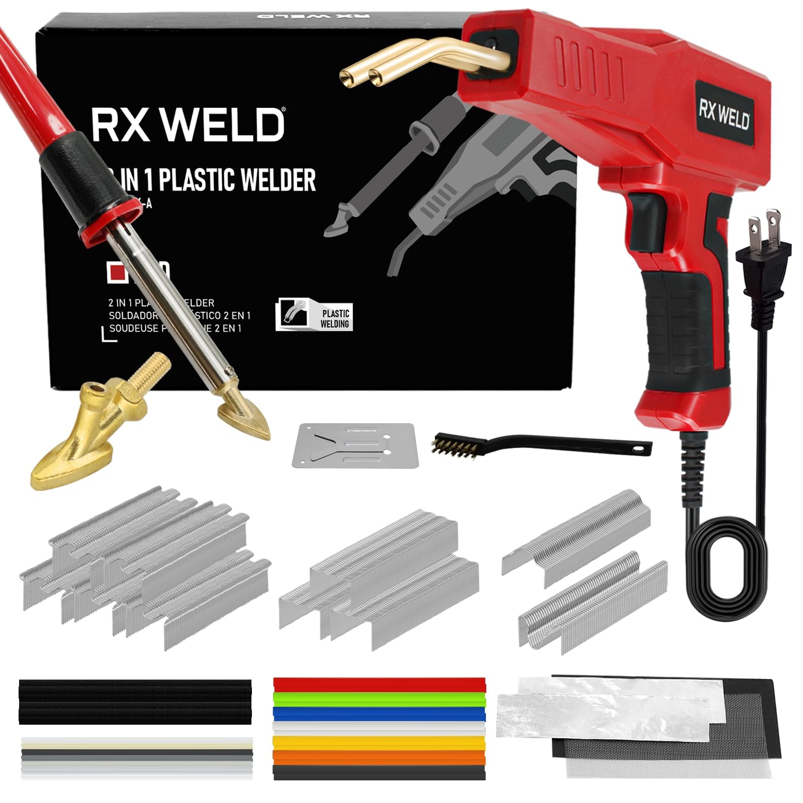 RX WELD 2 in 1 Plastic Welder 1000PCS Hot Stapler Repair Kit Soldering Iron