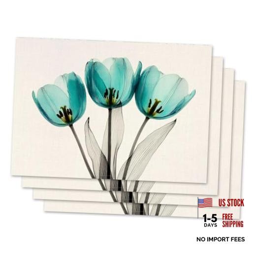 Spring Tulip Placemat Set of 4 12"x18", Placemats Set of 4 Spring Tulip #Wp065