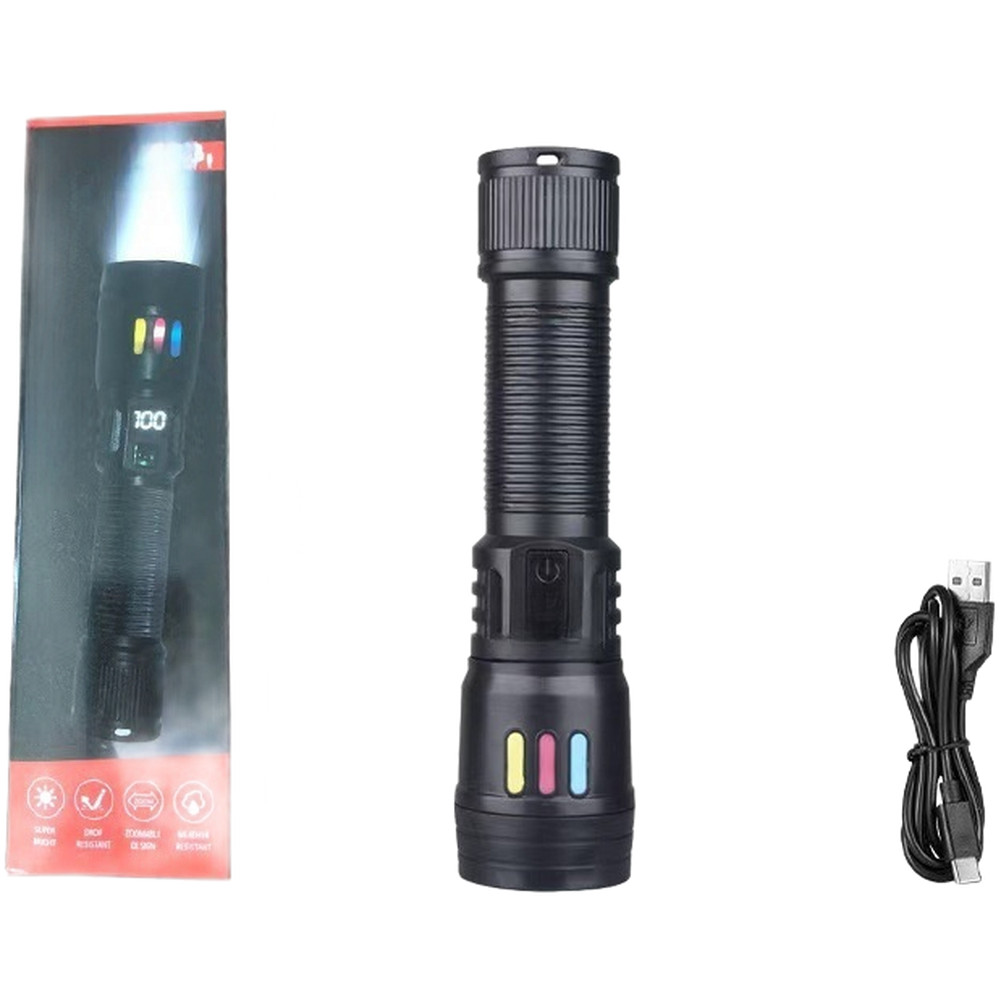 Digital Screen Flashlight 800mAh Rechargeable 5W LED Zoom Waterproof Portable