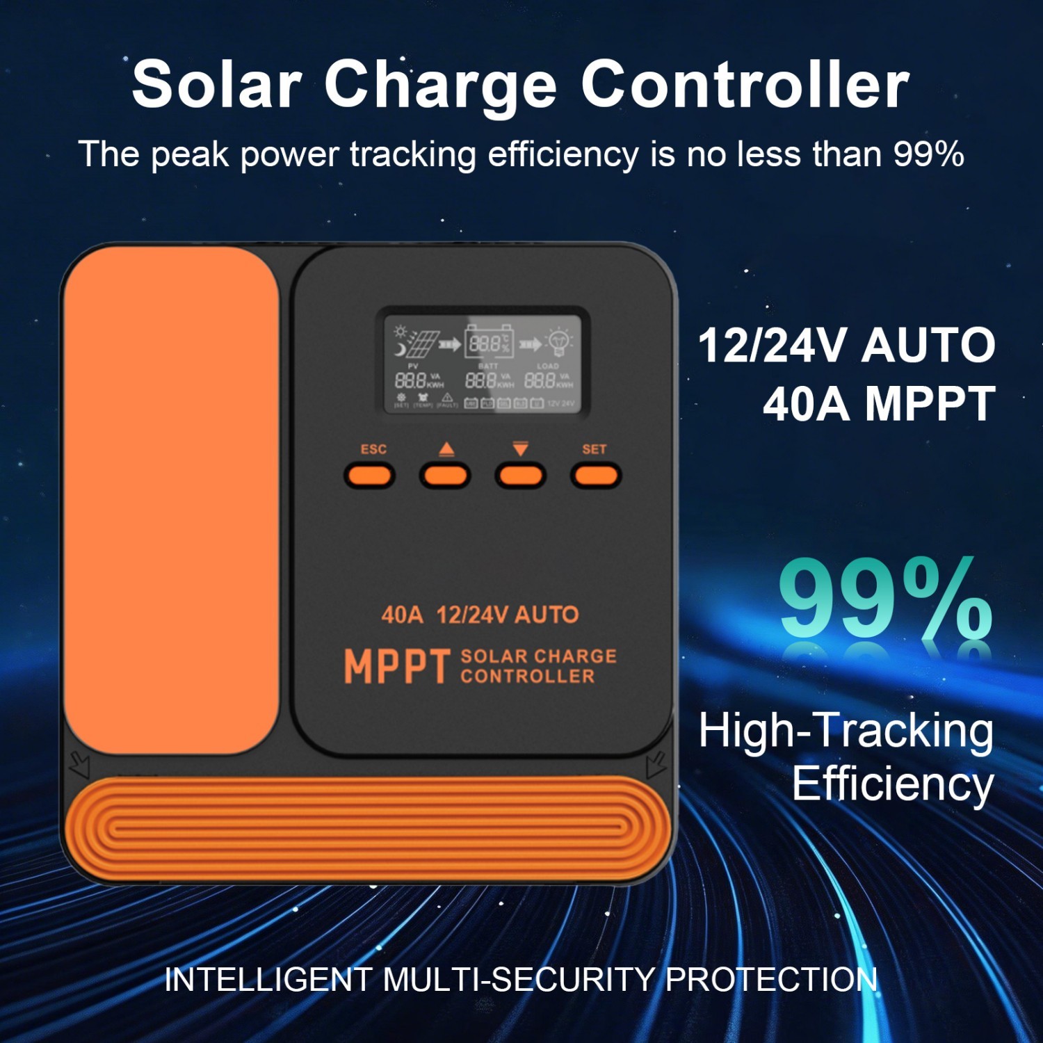 2pcs 40A 12V/24V Solar Charge Controller MPPT with LCD&USB for Off-Grid System
