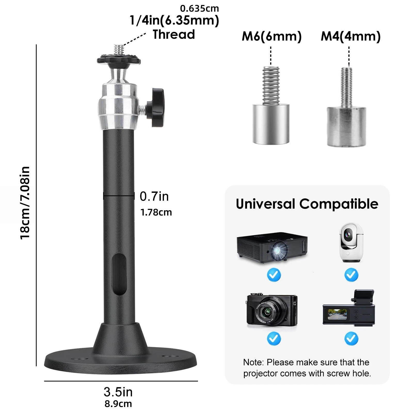 Black Universal Mount for Mini Projector and Digital Camera with 3 Adapters