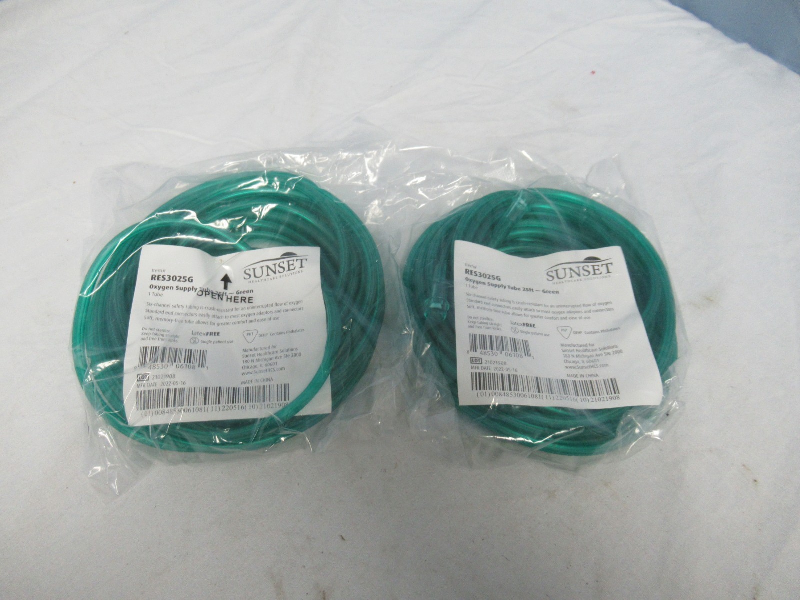2pk Sunset Oxygen Supply Tube 25ft - Green RES3025G 848530061081 (II)