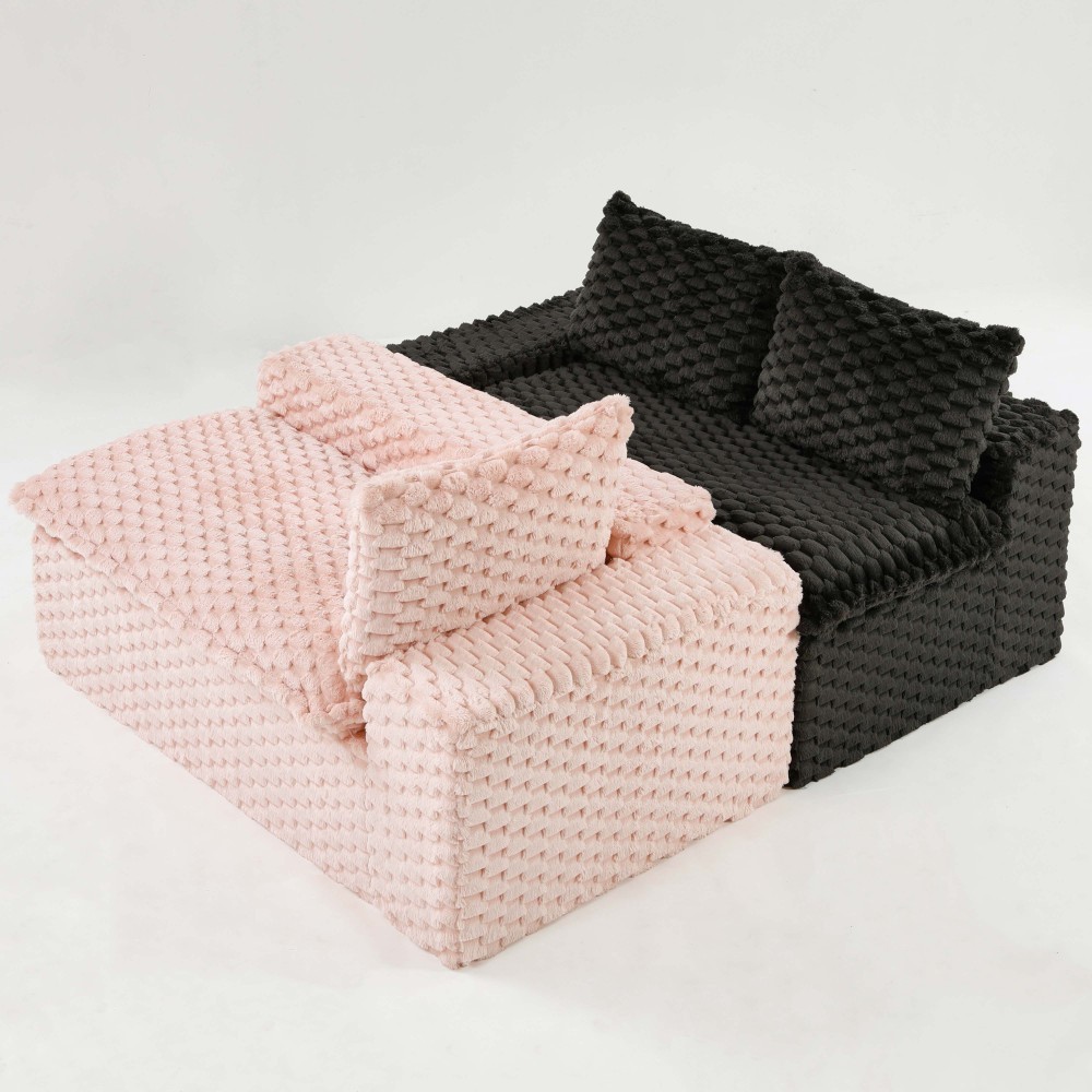 Multifunctional Color-Block Velvet Sofa w/ Modular Arrangement - 4 Seat