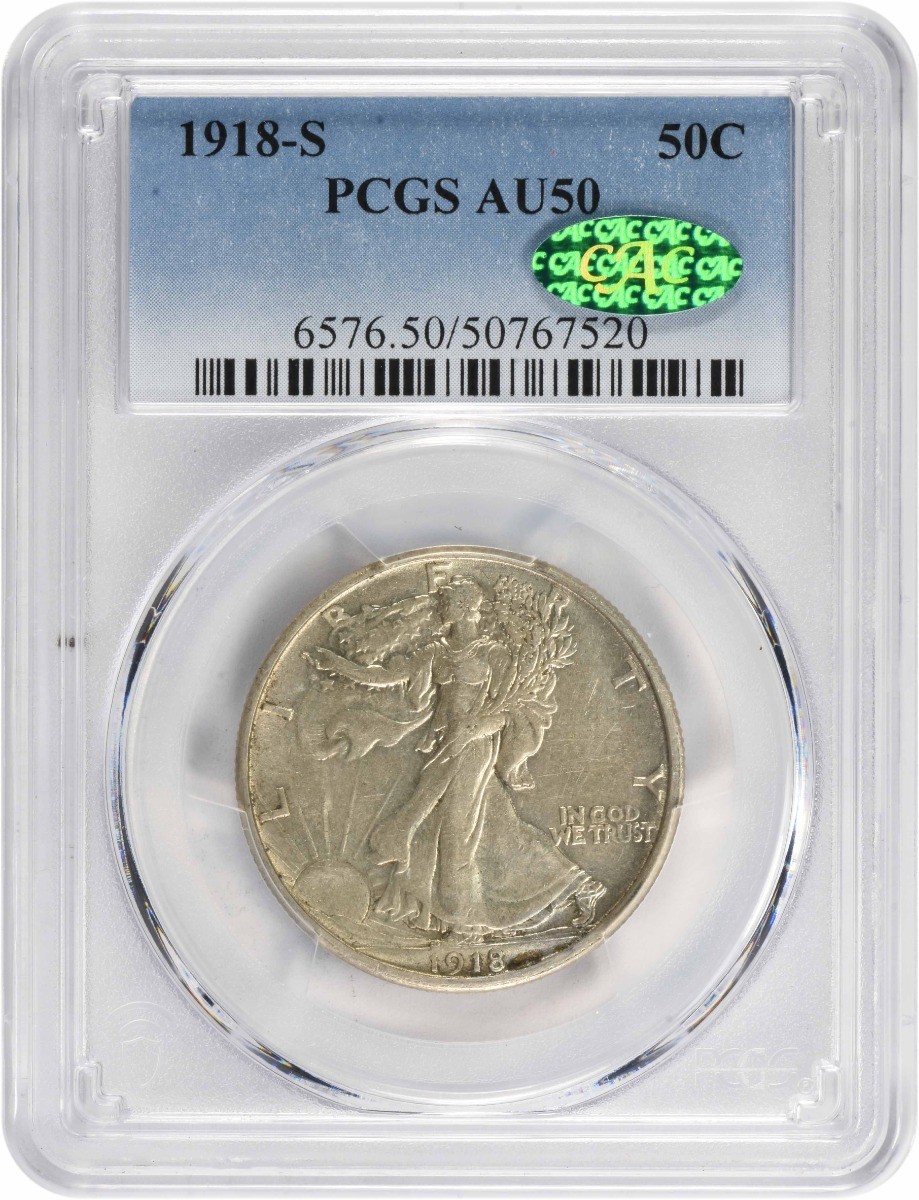 1918-S Walking Liberty Silver Half Dollar AU50 PCGS (CAC)