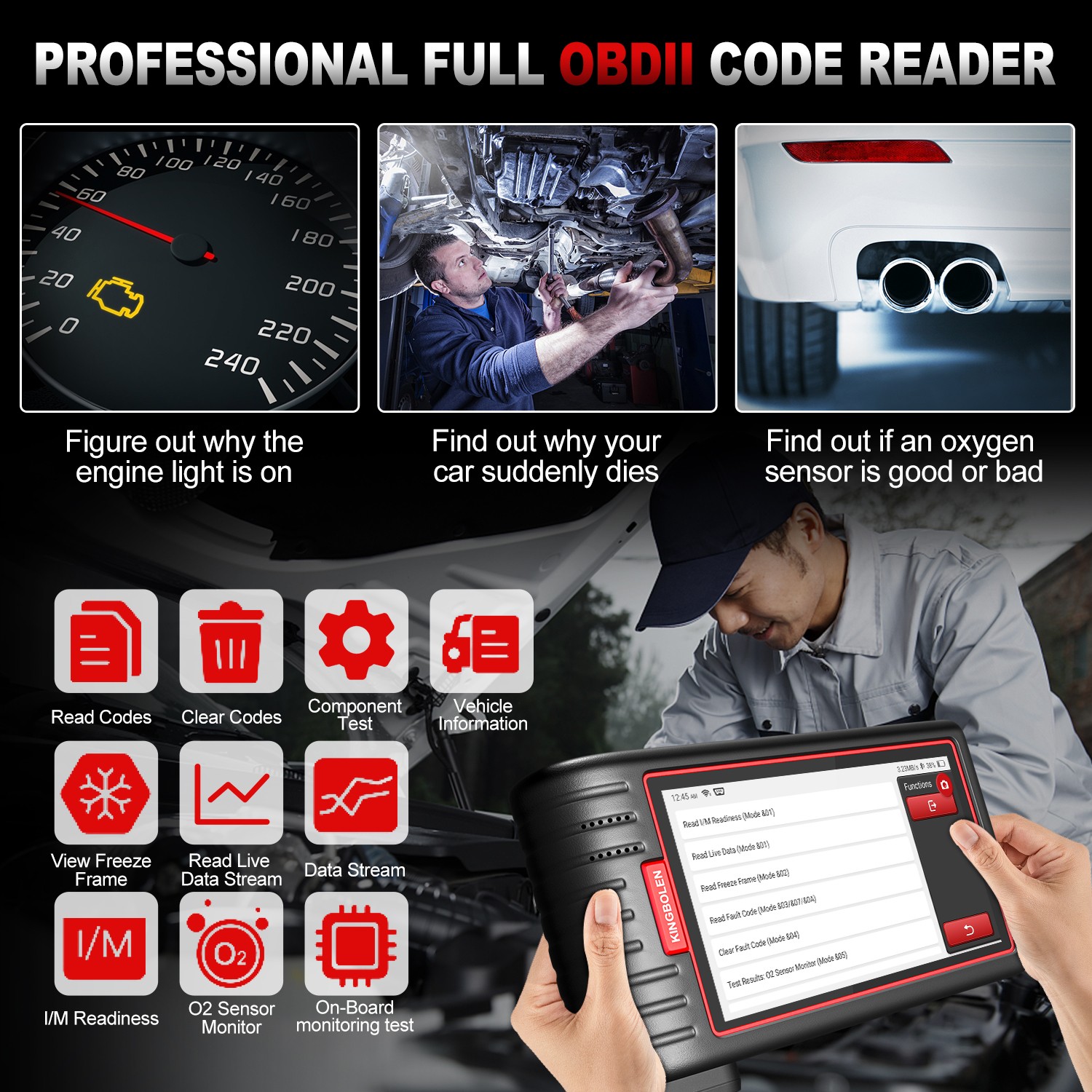 KINGBOLEN S6 Car Diagnostic Tool OBD2 Scanner ALL System Bluetooth- Free Update