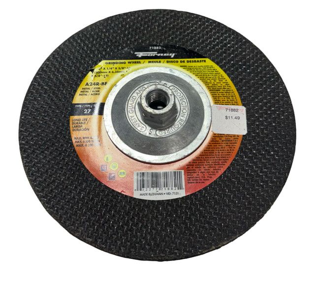 Forney 8" x 1/4" x 5/8-11 Metal T27 Grinding Wheel A24R-BF