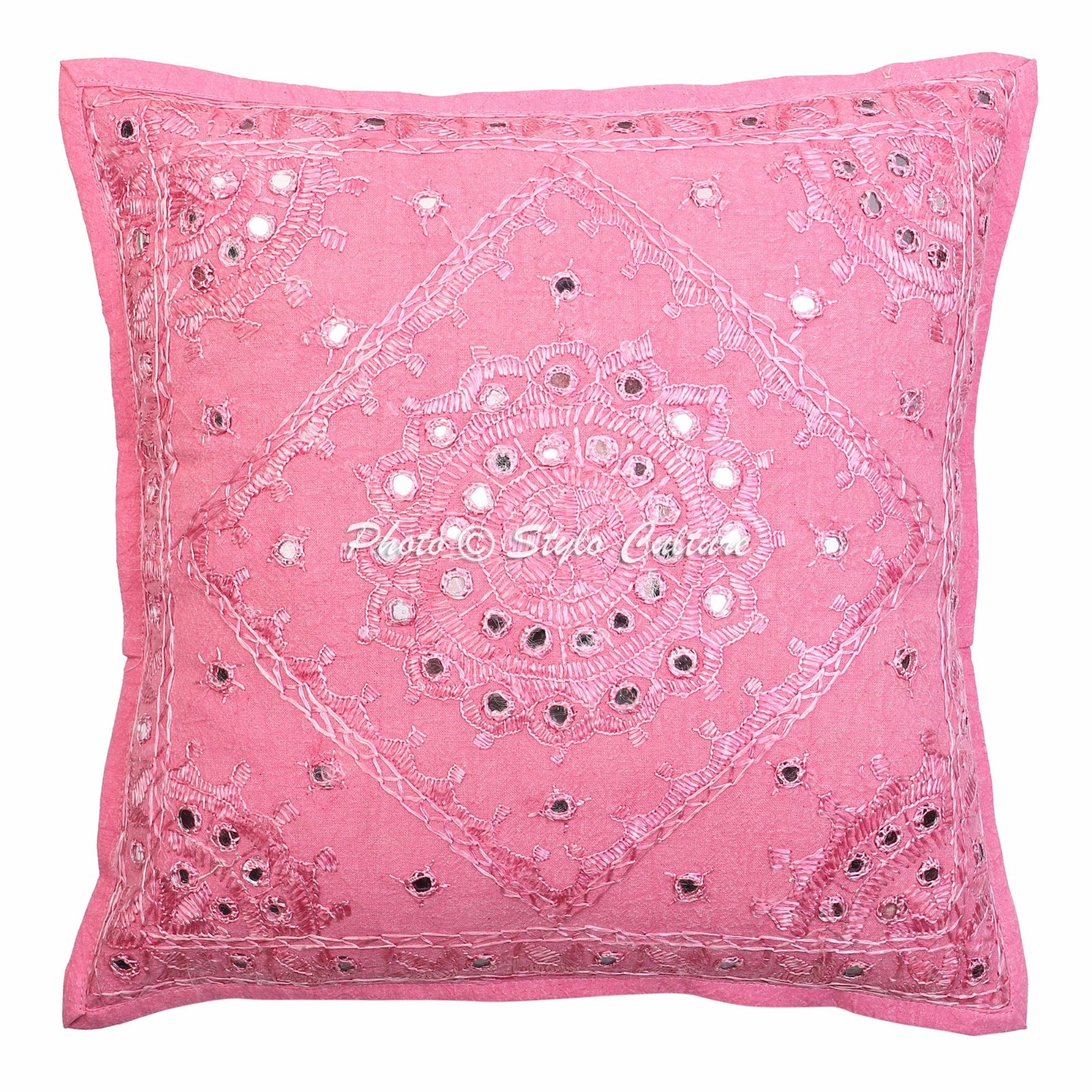 Ethnic Mirror Cushion Cover Embroidered Abstract Indian Pillow Case Cover Throw