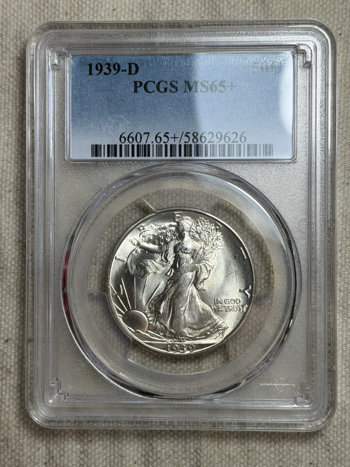 1939-D Walking Liberty Half Dollar PCGS MS65+ Business Strike 50C Blast White