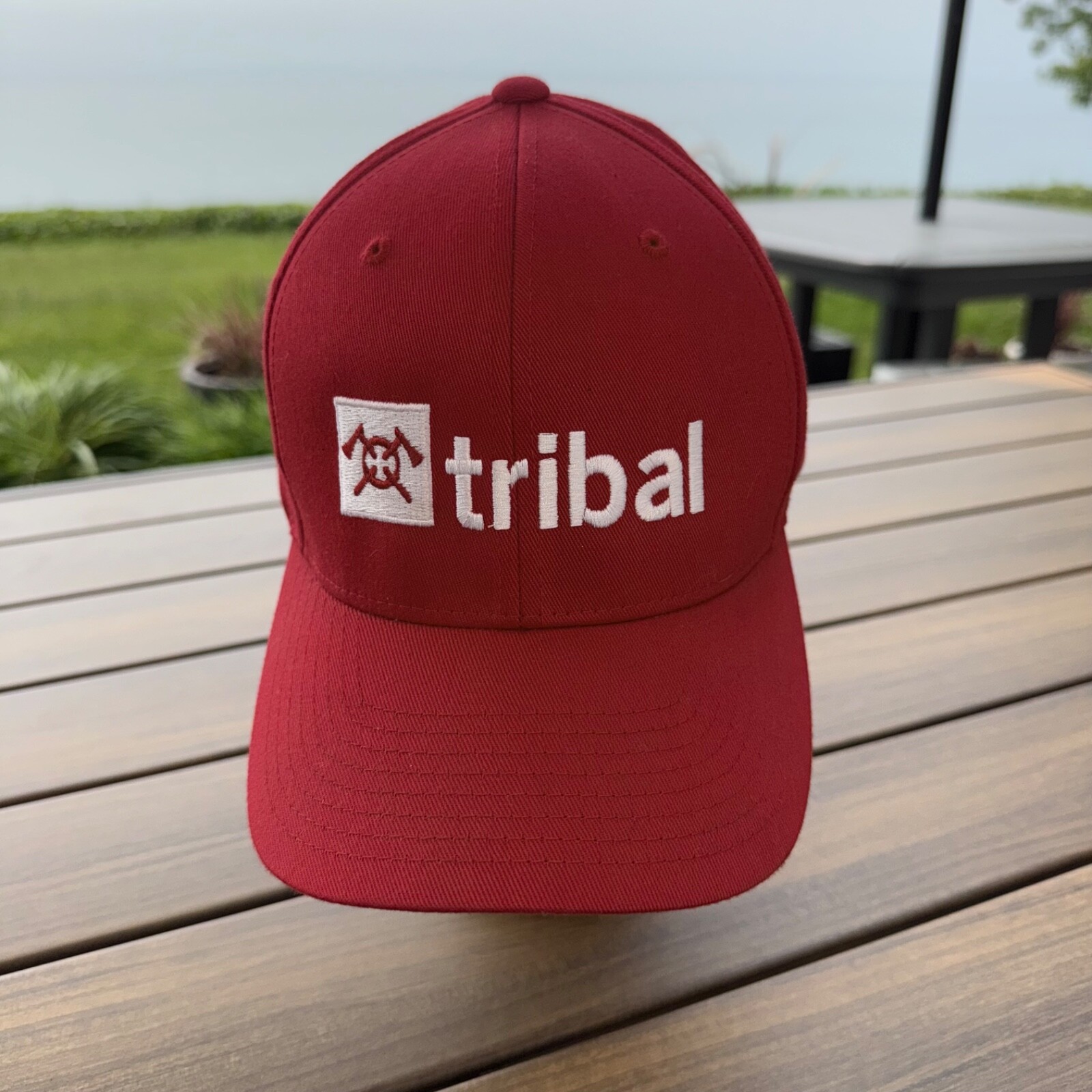 Tribal w logo in red White on Red Hat Cap Flex Band EUC