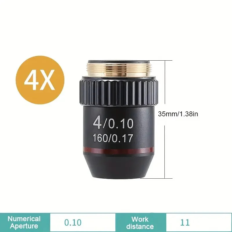 195 Achromatic Microscope Objective Lens 4X RMS 20.2mm Thread for Biological Lab