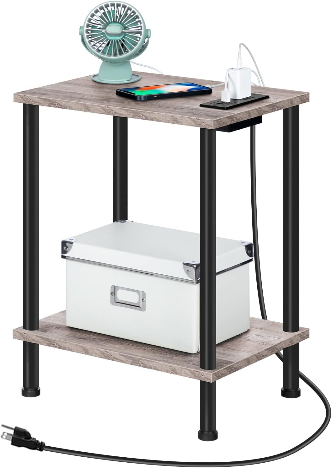 Side Table W/ Charging Station End Table W/ USB Port & Outlets Nightstand W/