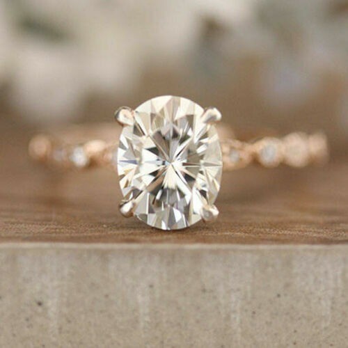 Oval Cut 3.10 Ct White Diamond Lab-Created Engagement Ring 14K Yellow Gold FN