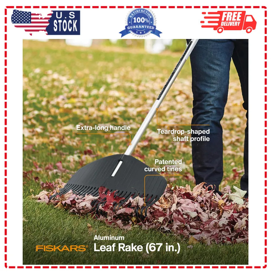 Fiskars Poly Leaf Rake 67 inch Lightweight Garden Tool