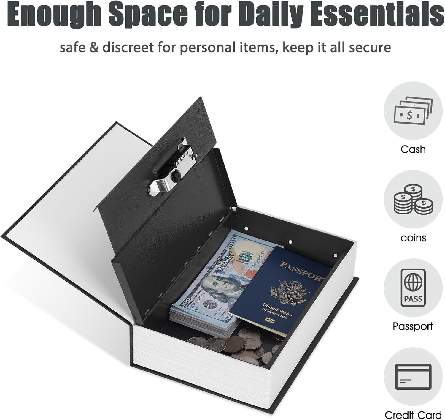 KYODOLED Diversion Book Safe with Combination Lock, Secret Safe Metal Lock Box,
