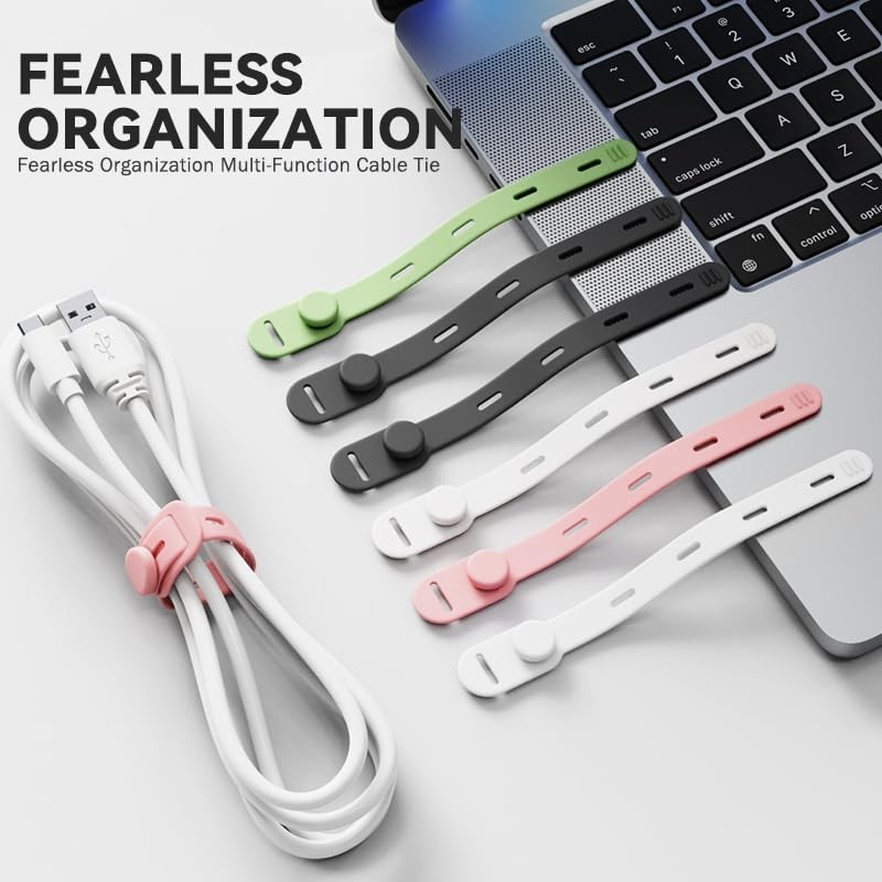 20Pack Silicone Cable Ties - [4 Adjustable Holes] Elastic Reusable Multicolor