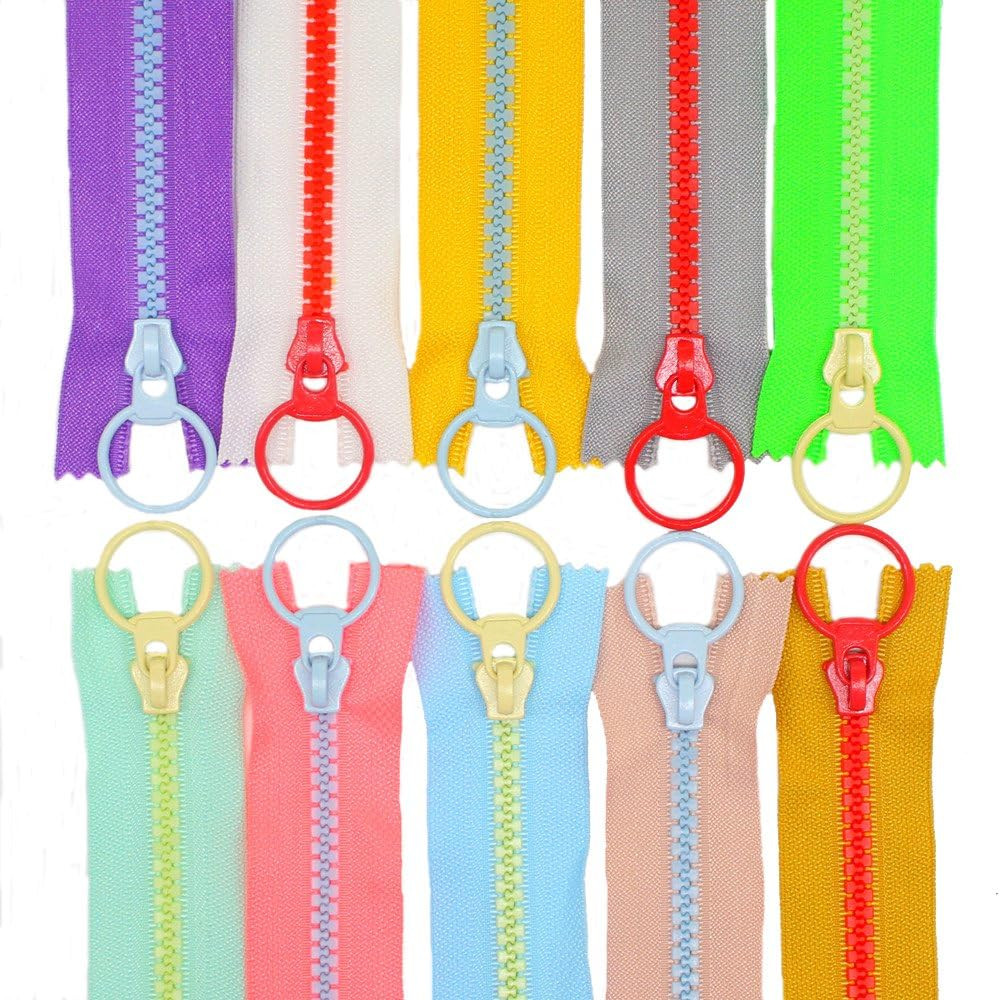 10PCS 8 Inch (20CM) #5 Plastic Zippers with Lifting Ring Pull Close End Resin Zi