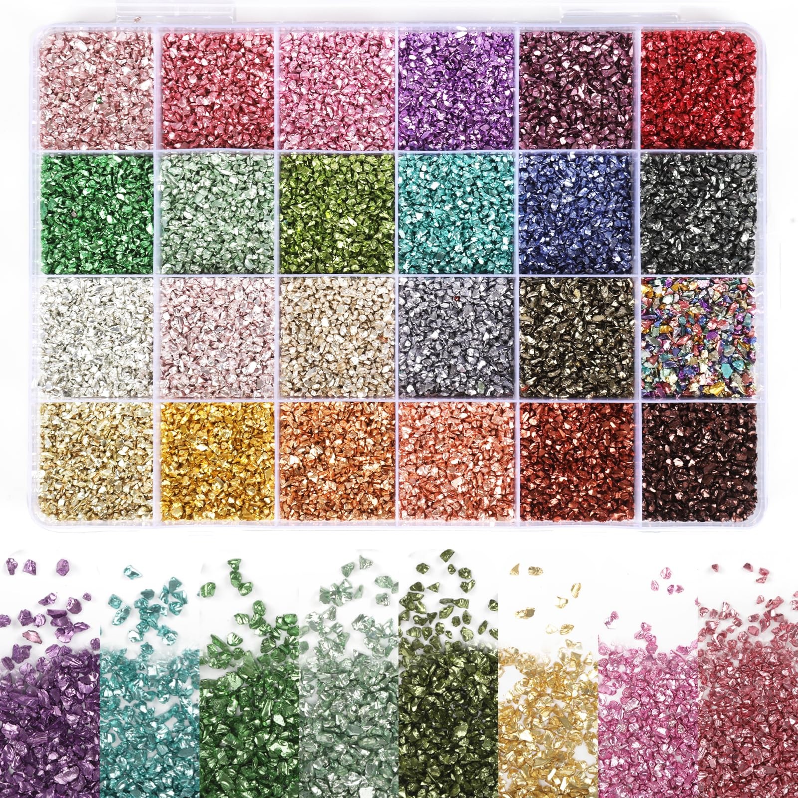 24 Colors Crushed Glass for Crafts, Crushed Glass Glitter for Resin Art Broke...