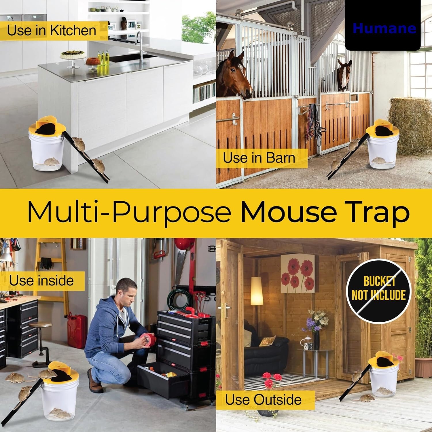 HUMANE Mouse-Rat-Rodent Trap "Flip & Slide" 5 Gallon Bucket Lid Multi Catcher