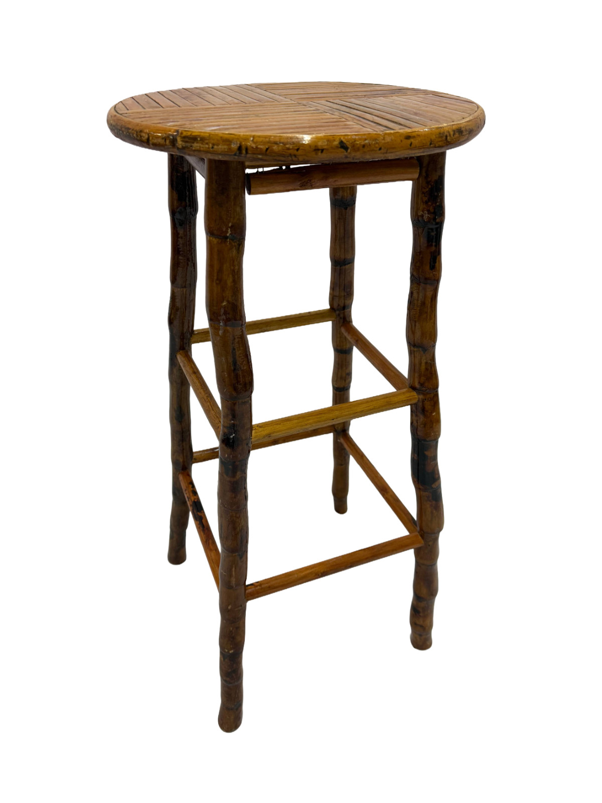 Mid-Century Kenian-Style Bamboo 30" Bar Stool w/ Segmented Legs & Footrest