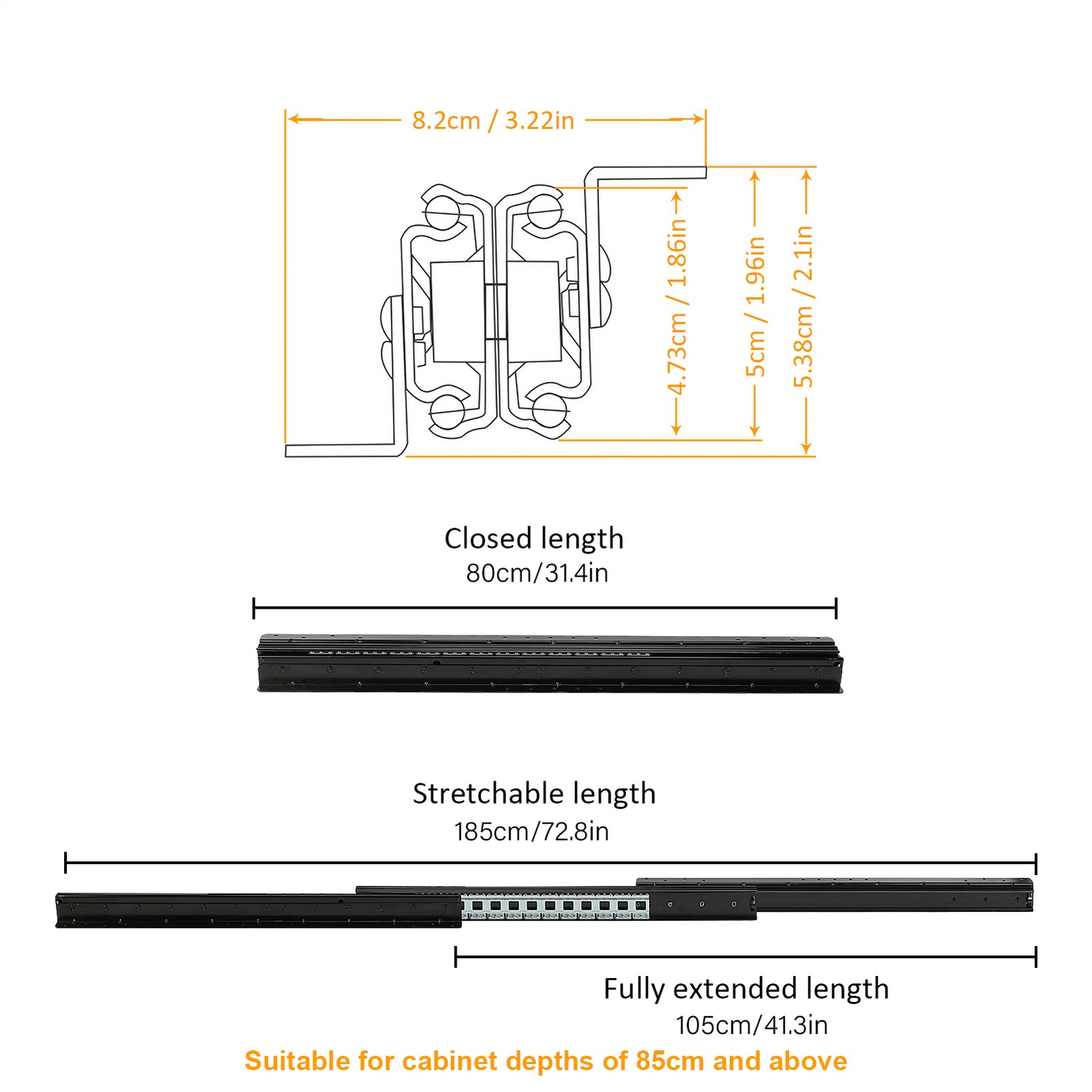 1 Pair 32in Undermount Heavy Duty Drawer Slides Full Extension Bottom Mounted